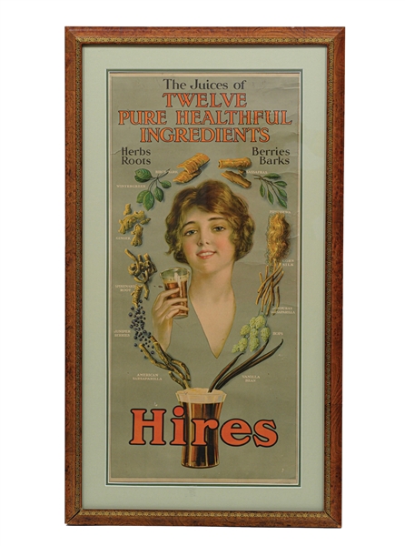 HIRES ROOT BEER "THE JUICES OF TWELEVE PURE HEALTHFUL INGREDIENTS" PAPER LITHOGRAPH W/ BEAUTIFUL WOMAN GRAPHIC