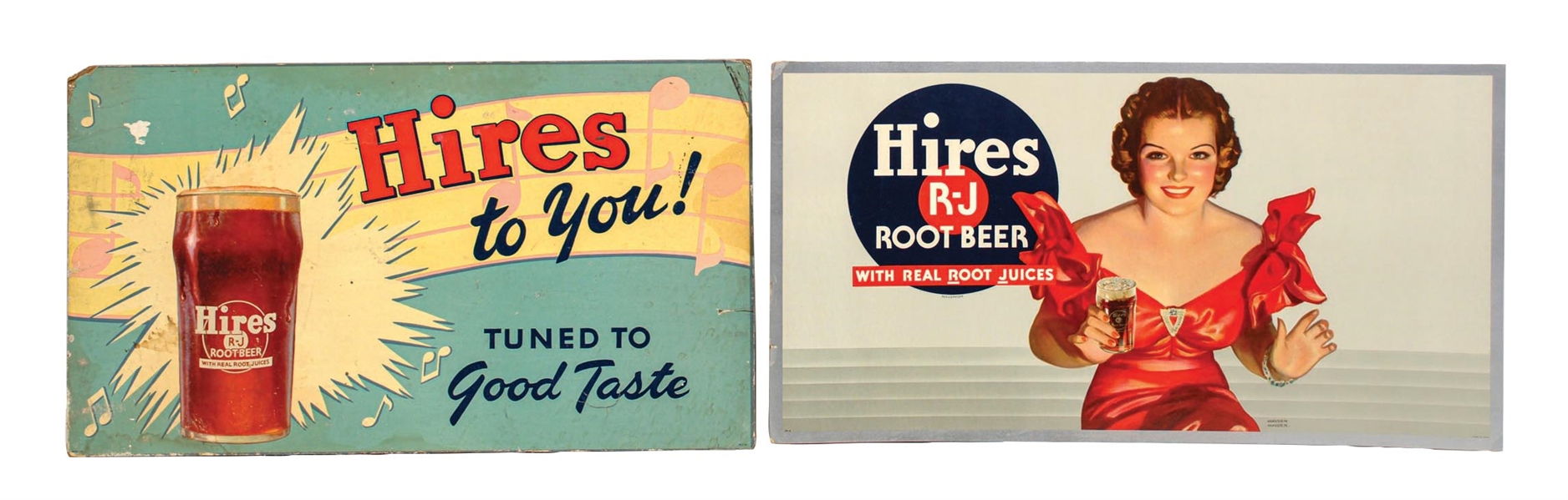 COLLECTION OF 2 HIRES ROOT BEER CARDBOARD ADVERTISING SIGNS