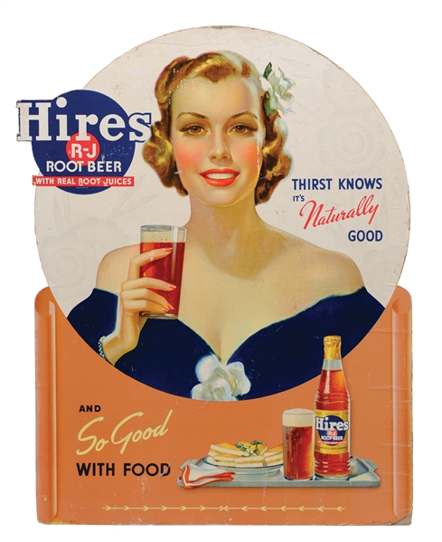 HIRES ROOT BEER CARDBOARD LITHOGRAPH W/ BEAUTIFUL WOMAN GRAPHIC