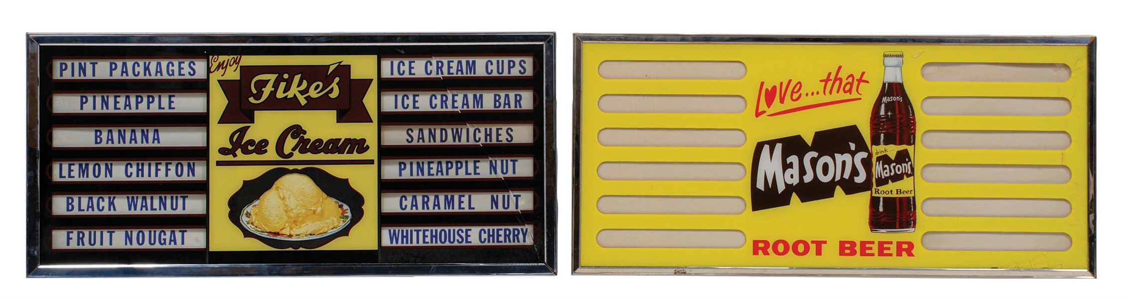 COLLECTION OF 2 REVERSE PAINTED GLASS MENU BOARDS W/ VARIOUS GRAPHICS