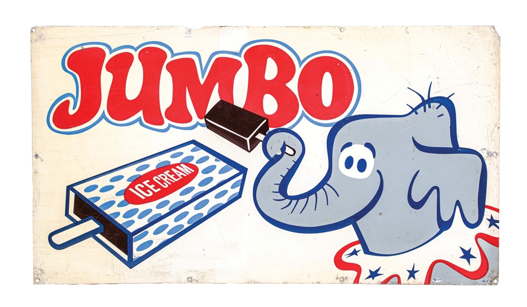 JUMBO ICE CREAM PAINTED ALUMINIUM SIGN W/ ELEPHANT GRAPHIC