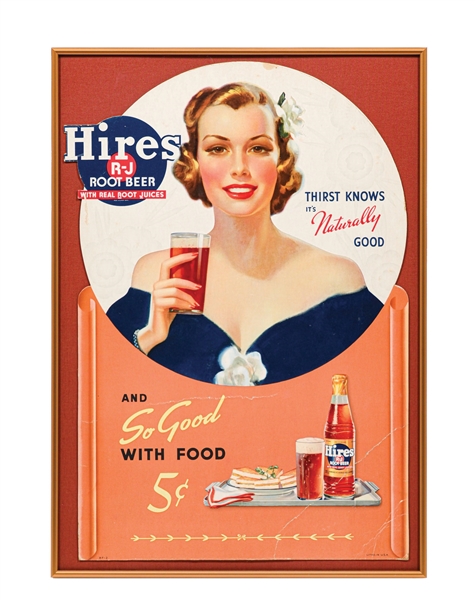 HIRES ROOT BEER CARDBOARD LITHOGRAPH W/ BEAUTIFUL WOMAN GRAPHIC