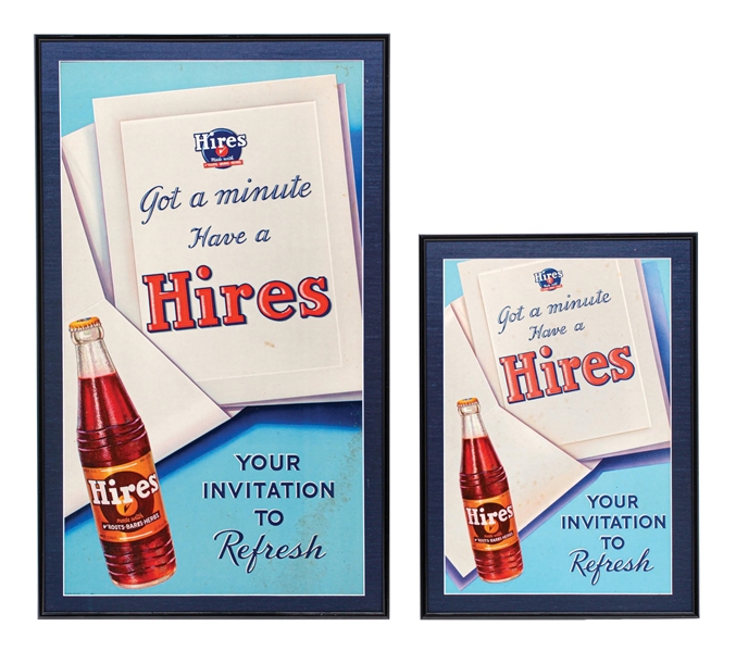 COLLECTION OF 2 HIRES ROOT BEER CARDBOARD LITHOGRAPHS W/ BOTTLE GRAPHIC