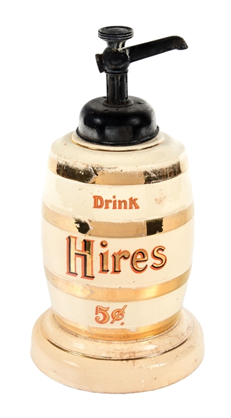 HIRES ROOT BEER CERAMIC SYRUP DISPENSER W/ 5¢ GRAPHIC