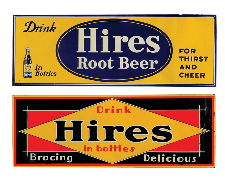 COLLECTION OF 2 EMBOSSED TIN HIRES ROOT BEER SIGNS