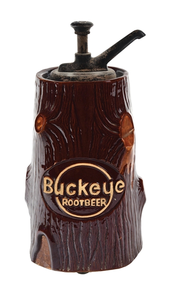 BUCKEYE ROOT BEER TREE TRUNK CERAMIC SYRUP DISPENSER