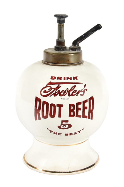 FOWLERS ROOT BEER CERAMIC SYRUP DISPENSER