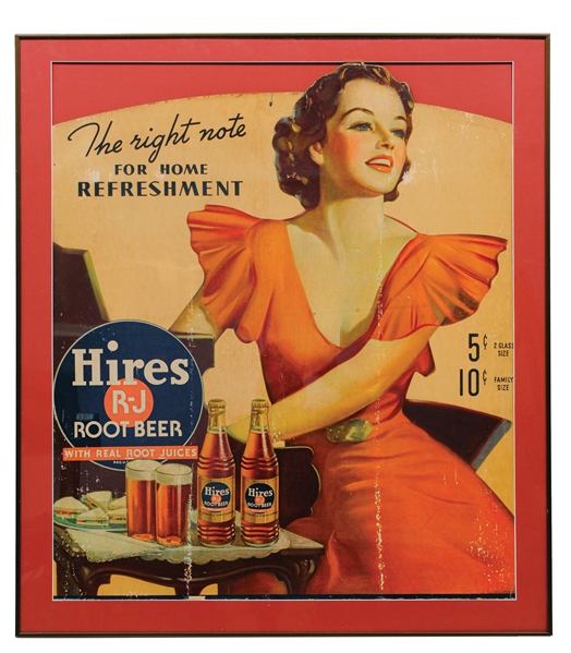 HIRES ROOT BEER CARDBOARD LITHOGRAPH W/ BEAUTIFUL WOMAN GRAPHIC