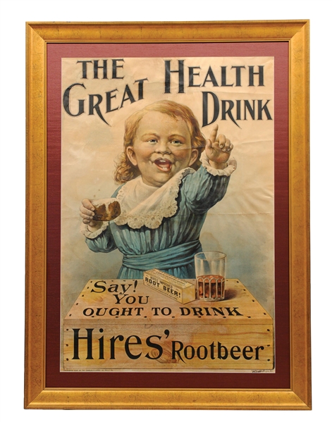 "GREAT HEALTH DRINK HIRES ROOT BEER" PAPER LITHOGRAPH W/ UGLY CHILD GRAPHIC