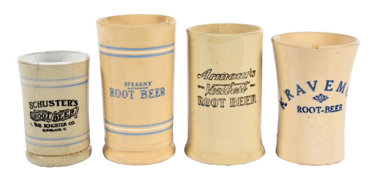 COLLECTION OF 4 CERAMIC ROOT BEER MUGS