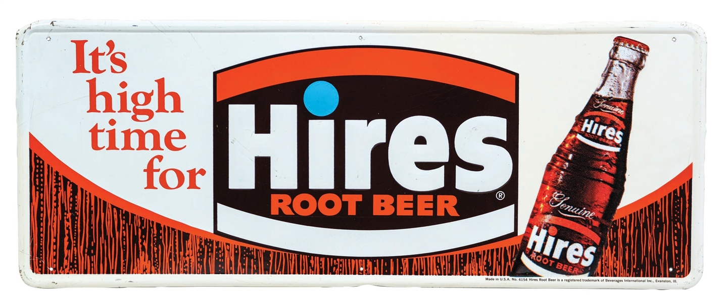 TIN HIRES ROOT BEER ADVERTISING SIGN W/ BOTTLE GRAPHIC