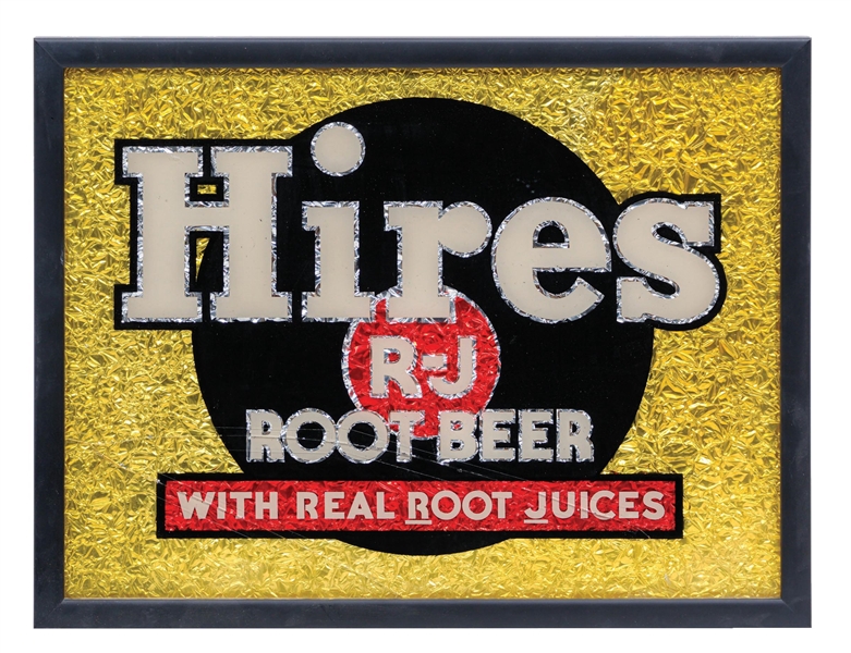 HIRES ROOT BEER REVERSE PAINTED GLASS & FOIL SIGN