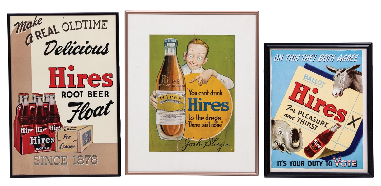 COLLECTION OF 3 HIRES ROOT BEER CARDBOARD & PAPER SIGNS