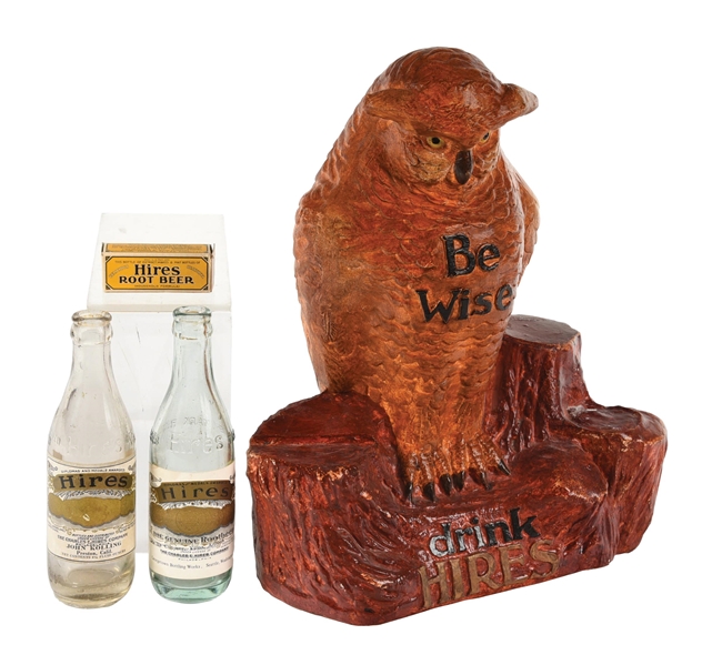 HIRES ROOT BEER CHALK WARE OWL BOTTLE DISPLAY