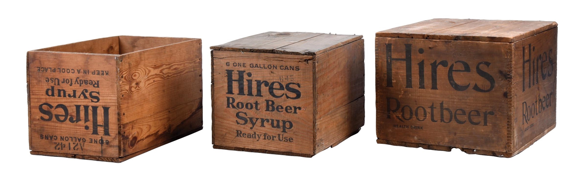 COLLECTION OF 3 HIRES ROOT BEER SYRUP JUG CRATES