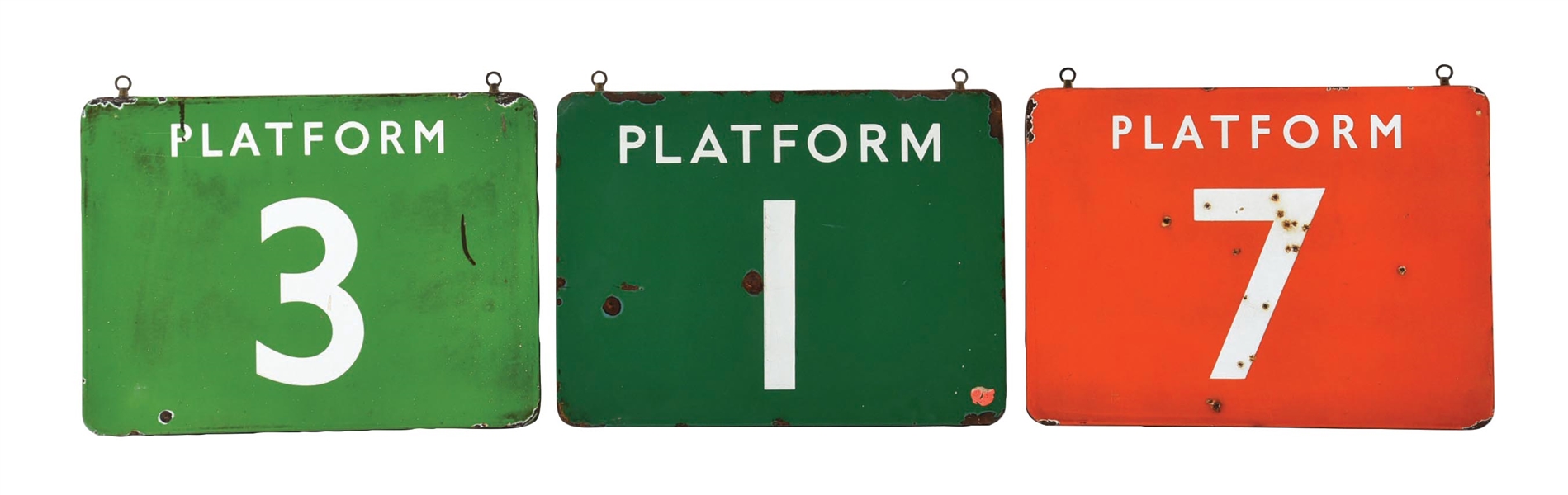 COLLECTION OF 3 PORCELAIN PLATFORM SIGNS