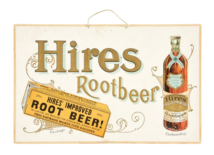 HIRES ROOT BEER EMBOSSED CARDSTOCK SIGN W/ BOTTLE GRAPHIC