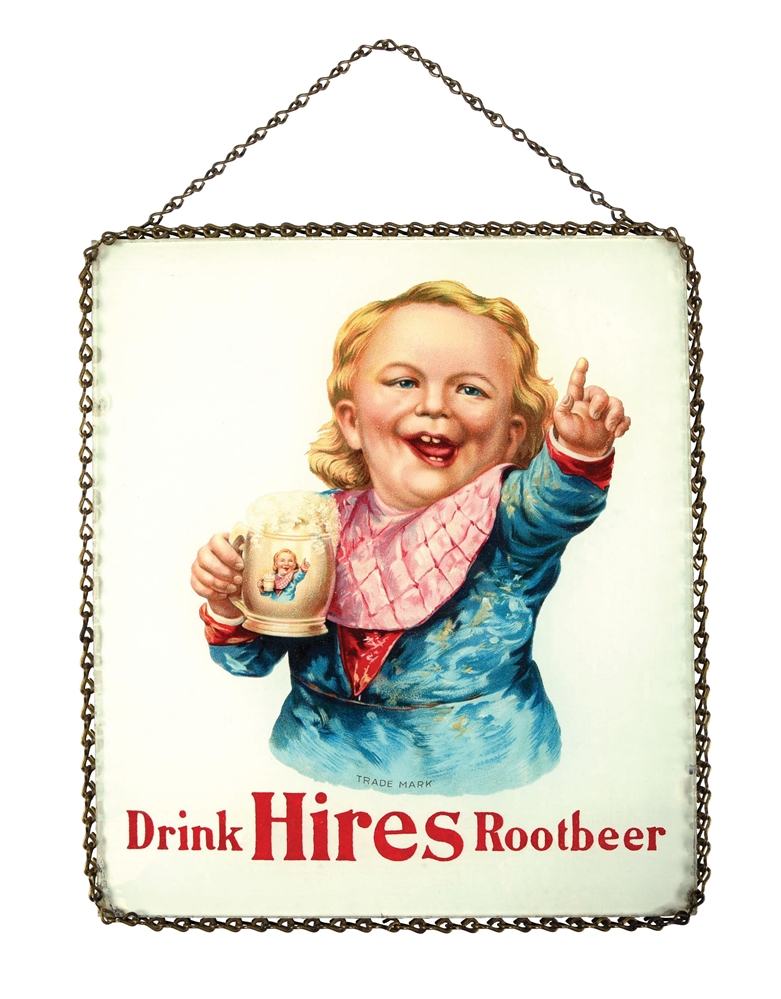 C. 1900 HIRES ROOT BEER REVERSE ON GLASS SIGN