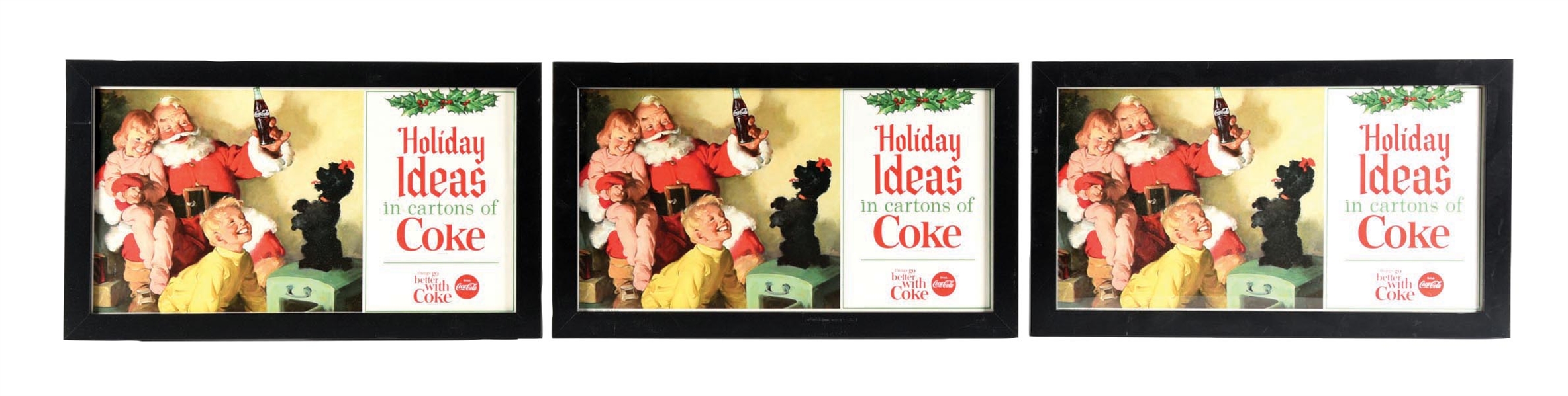 COLLECTION OF 3 "THINGS GO BETTER WITH COKE" PAPER LITHOGRAPHS W/ CHRISTMAS GRAPHICS