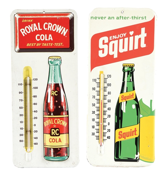 COLLECTION OF 2 SODA POP EMBOSSED TIN THERMOMETERS