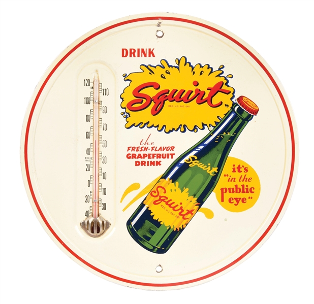 SQUIRT SODA POP THERMOMETER W/ BOTTLE GRAPHICS 