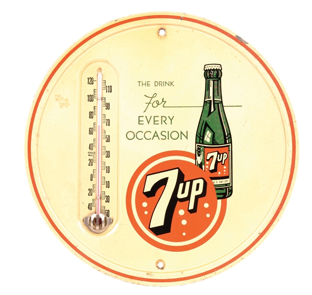 7UP SODA POP TIN THERMOMETER SIGN