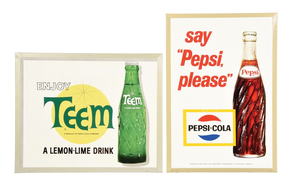 COLLECTION OF 2 TIN-OVER-CARDBOARD SODA POP SIGNS