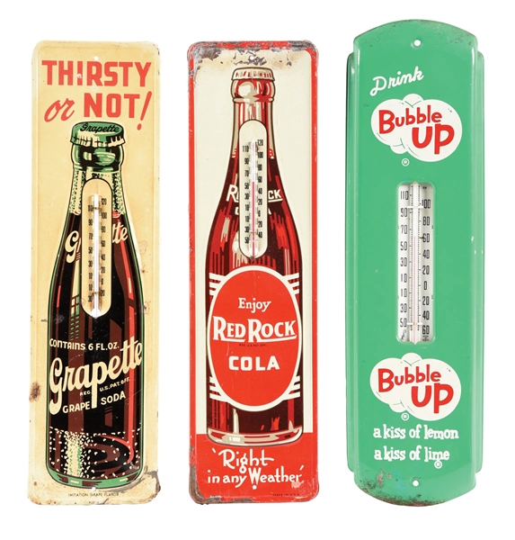 COLLECTION OF 3 SODA POP THERMOMETER SIGNS