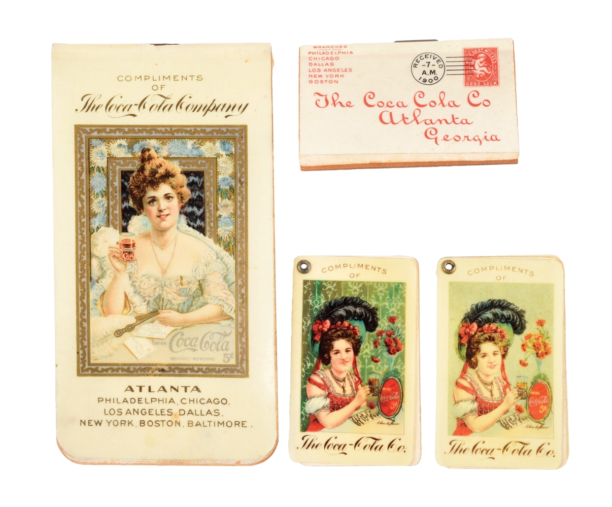 COLLECTION OF 4 EARLY COCA-COLA CELLULOID ADVERTISING ITEMS