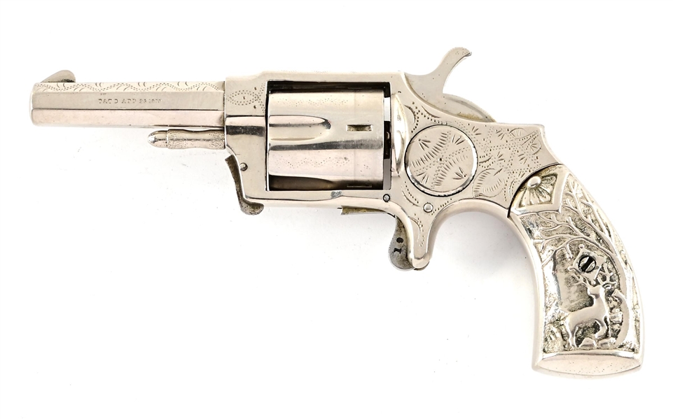 (C) NORWICH ARMS .32 REVOLVER WITH CAST METAL GRIPS. FACTORY ENGRAVED 