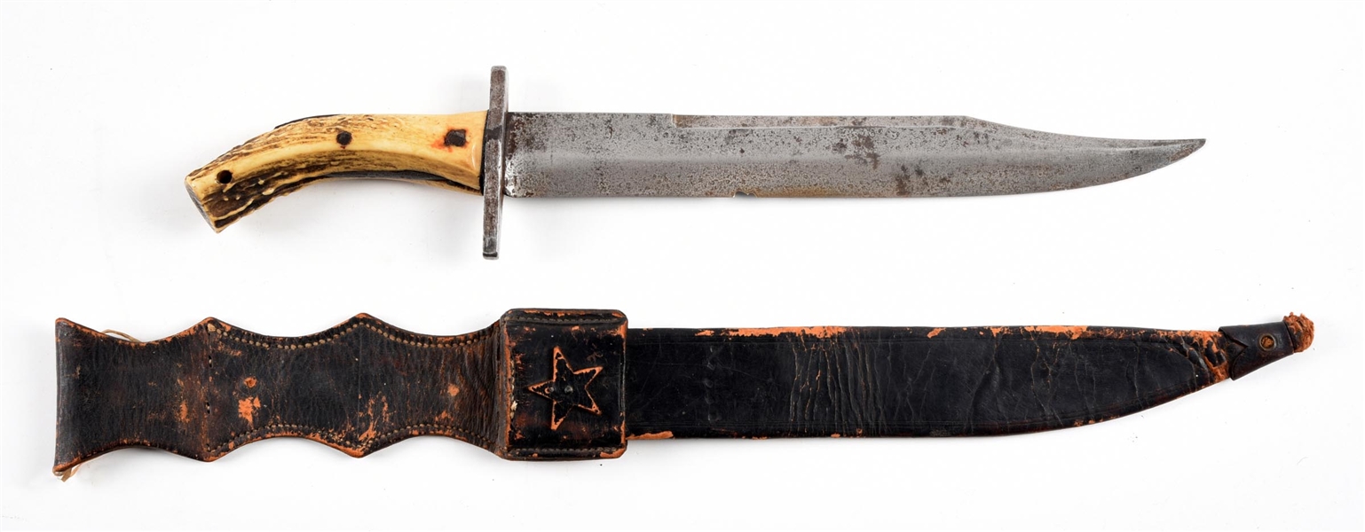 STAG HANDLED BOWIE KNIFE.