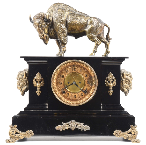 MANTLE CLOCK WITH BUFFALO MOTIF