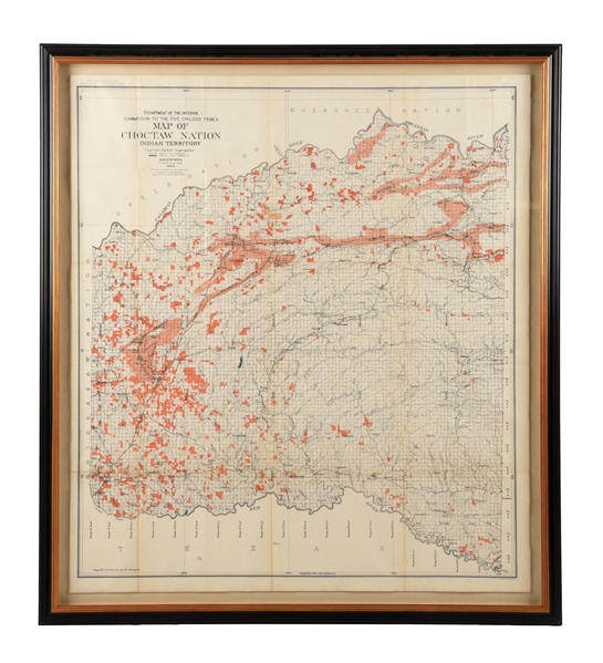 MAP OF THE CHOCTAW NATION, INDIAN TERRITORY - COAL AND ASPHALT SEGREGATION 1903