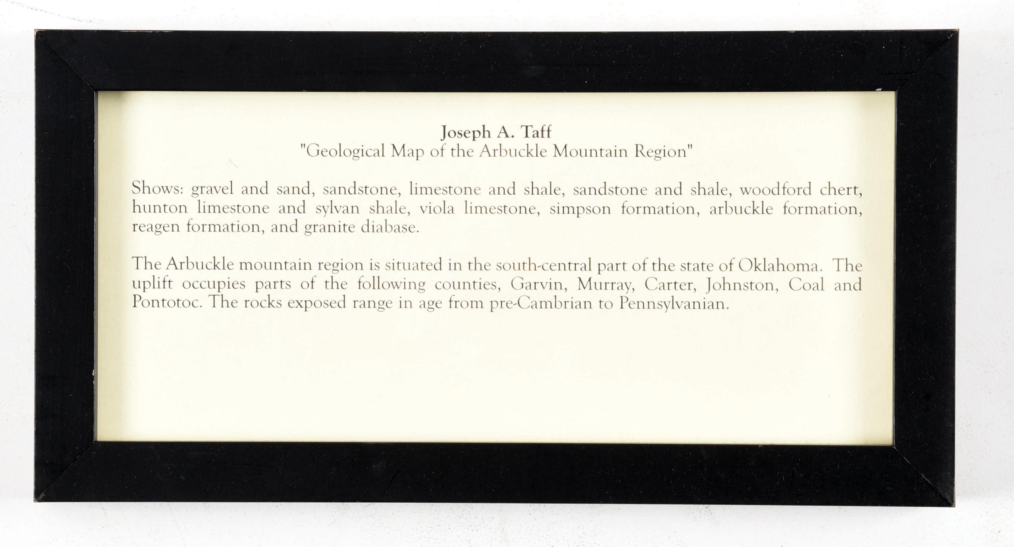 Lot Detail - GEOLOGICAL MAP OF THE ARBUCKLE MOUNTAIN REGION