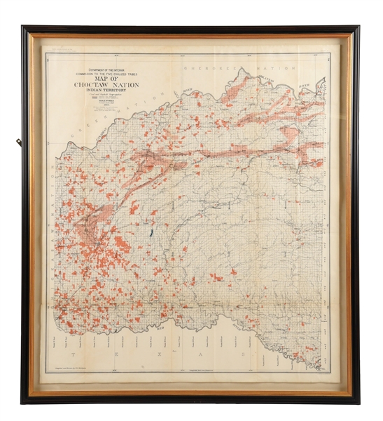 MAP OF THE CHOCTAW NATION, INDIAN TERRITORY - COAL AND ASPHALT SEGREGATION 1903