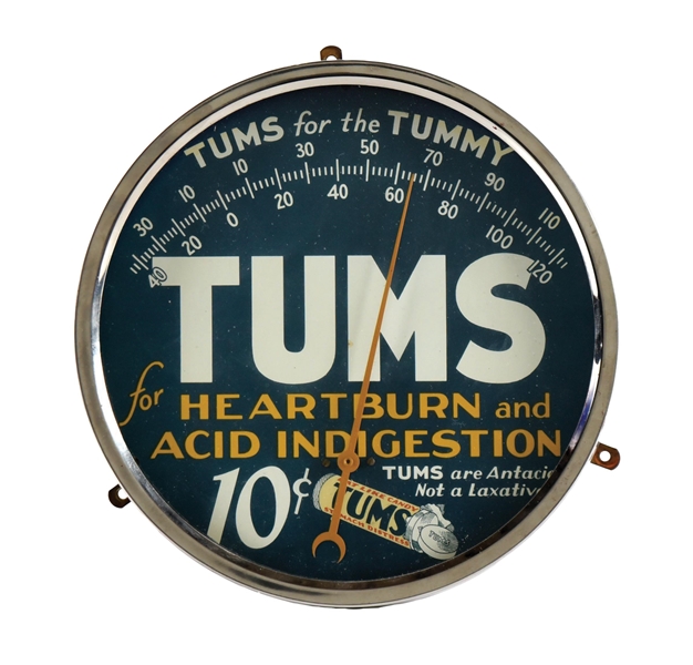 TUMS HEARTBURN AND ACID INDIGESTION ADVERTISING THERMOMETER.