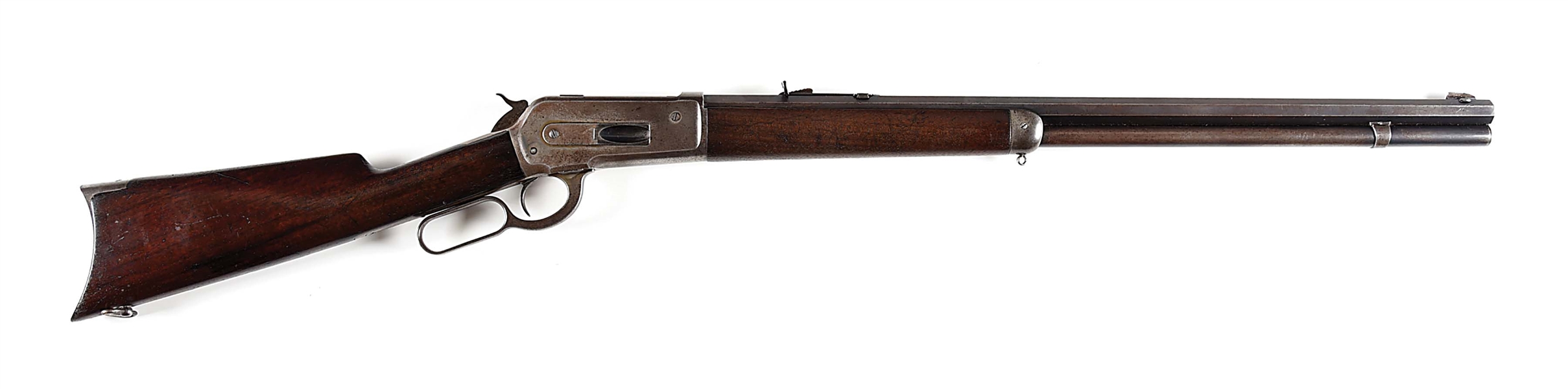 (A) RARE .38-70 CHAMBERED WINCHESTER MODEL 1886 LEVER ACTION RIFLE.