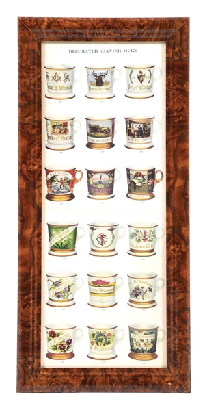 FRAMED DECORATED SHAVING MUGS ADVERTISEMENT