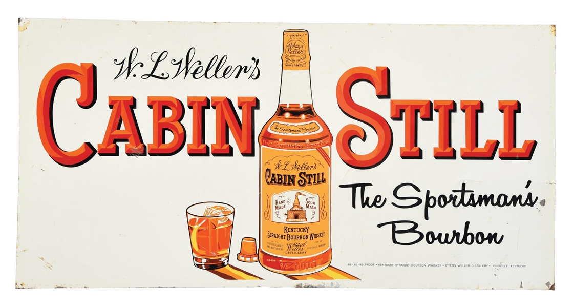 TIN CABIN STILL THE SPORTSMANS BOURBON SIGN W/ BOTTLE GRAPHIC 