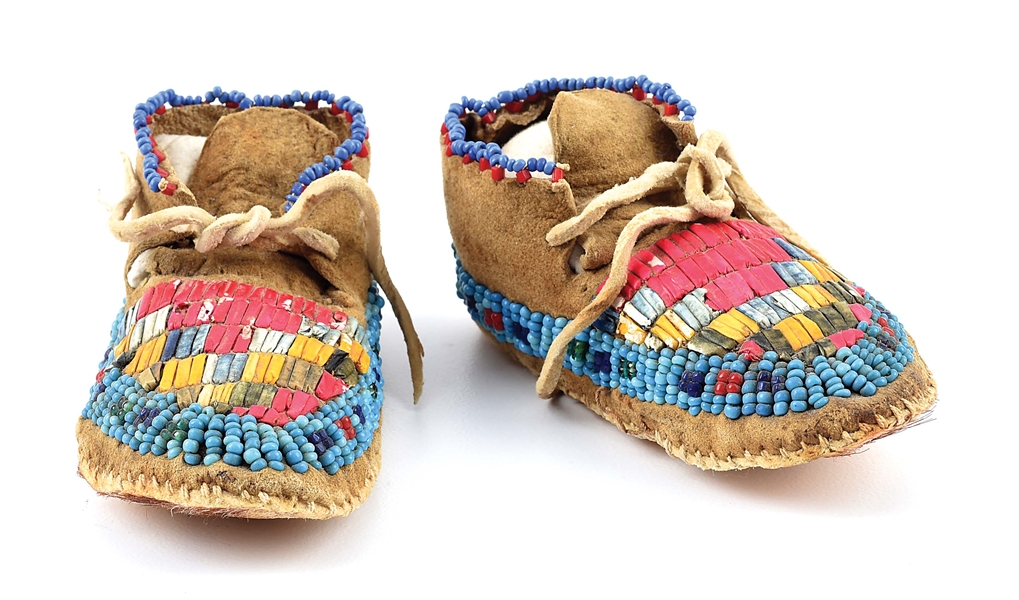 NORTHERN PLAINS QUILLED AND BEADED BABY MOCCASINS