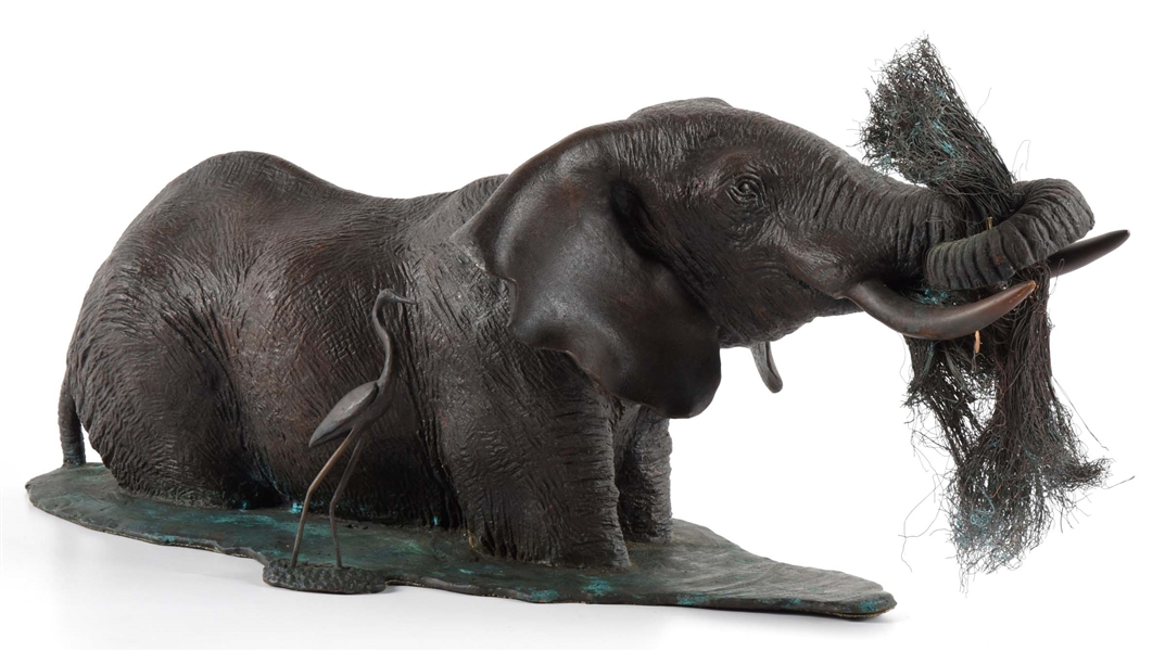 BRONZE ELEPHANT IN WATER. 