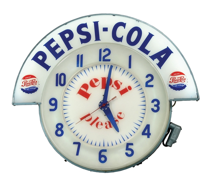 PEPSI-COLA ELECTRIC NEON ADVERTISING CLOCK. 