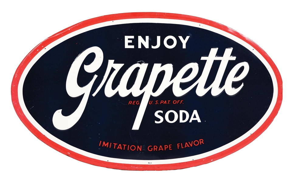 ENJOY GRAPETTE SODA SELF FRAMED EMBOSSED TIN SIGN