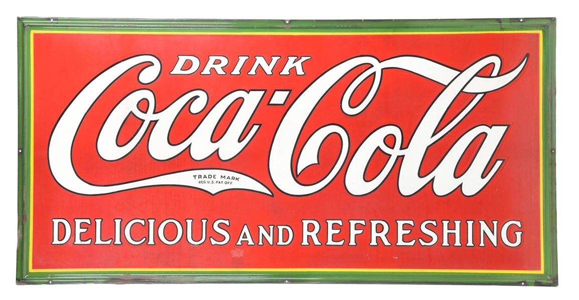 DRINK COCA-COLA DELICIOUS AND REFRESHING SELF-FRAMED PORCELAIN SIGN