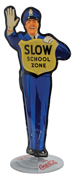 COCA-COLA SCHOOL ZONE POLICEMAN SIGN W/ FISHTAIL GRAPHIC