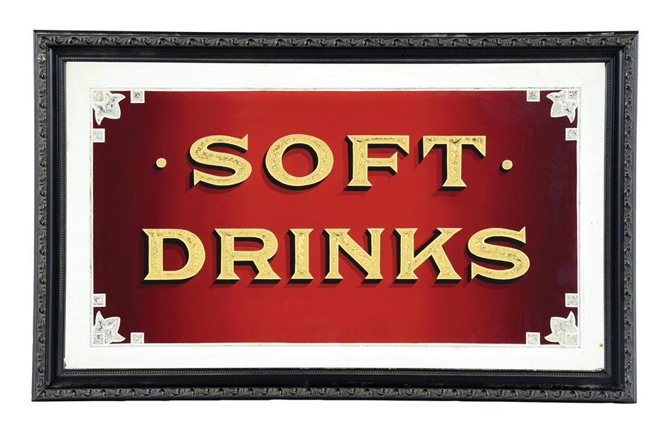 SOFT DRINKS REVERSE PAINTED GLASS SIGN