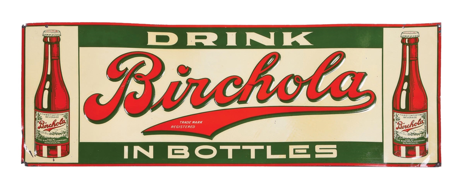 BIRCHOLA SODA POP SIGN W/ BOTTLE GRAPHIC.