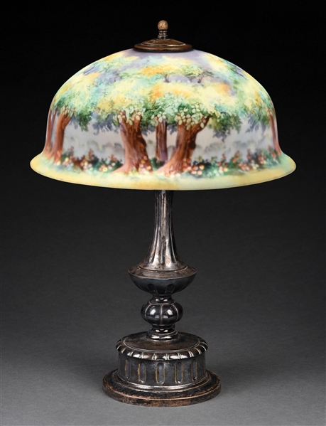 PAIRPOINT FOREST SCENE REVERSE PAINTED TABLE LAMP