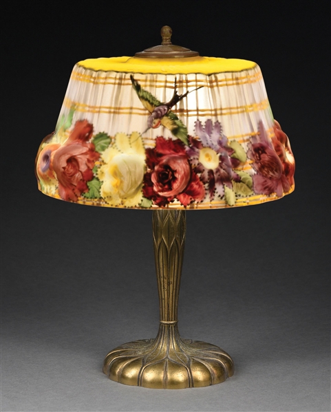 PAIRPOINT REVERSE PAINTED PUFFY FLORAL TABLE LAMP