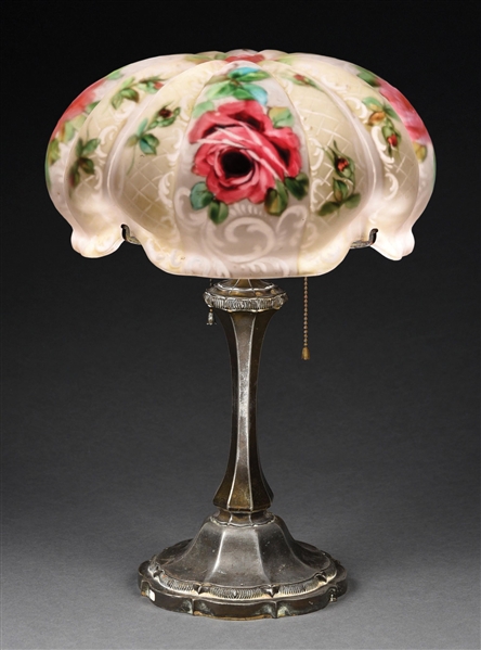 PAIRPOINT REVERSE PAINTED ROSE TABLE LAMP
